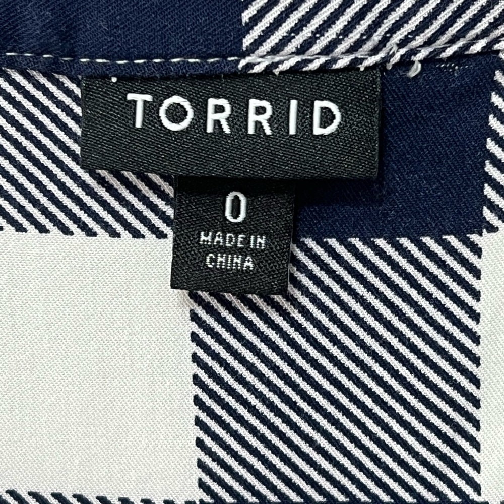 Torrid Navy Blue White Plaid Challis Zip Front Shirt Dress Women Size 0/Large - Picture 10 of 13